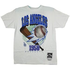 LA Dodgers Mitchell & Ness MLB Medium Shirt 1958‎ Baseball Bat Art White NWT